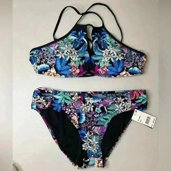 Kenneth Cole New York Strappy Floral Bikini Top & Sash Tab Bottom Size Large NWT - Picture 2 of 5